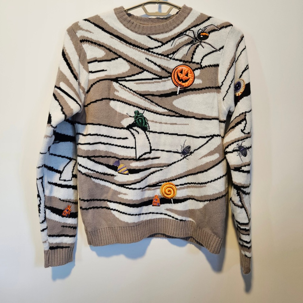 Halloween Novelty Sweater Mens Large Mummy Spider Beetle Teacher Pumpkin Thick